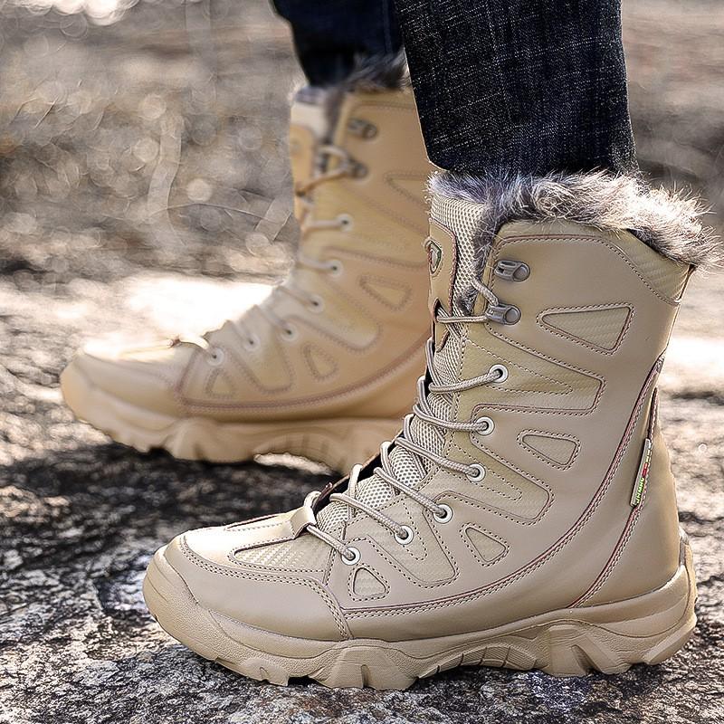 Mens Winter Snow Boots With Fleece Lining Waterproof Warm Outdoor Tactical Hiking Cold Weather