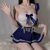 Intimo Erotico Sexy Crop Top Fuori Spalla Con Cut-out E Trasparente Uniforme JK Schiena Scoperta Costume per Role-Playing Set Seducente