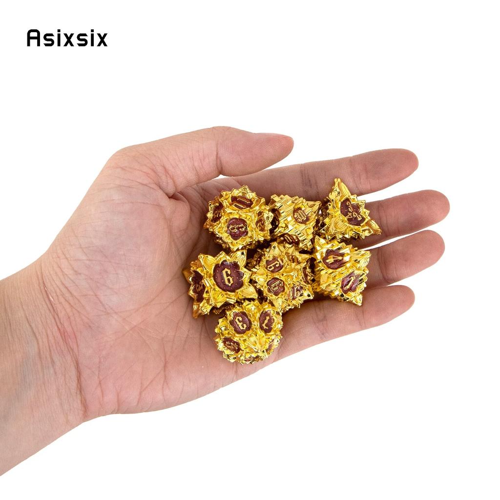 7 Pcs Golden Red Lotus Flower  Metal Dice Solid Metal Polyhedral Dice Set Suitable for Role-Playing RPG  Board Game Card Game