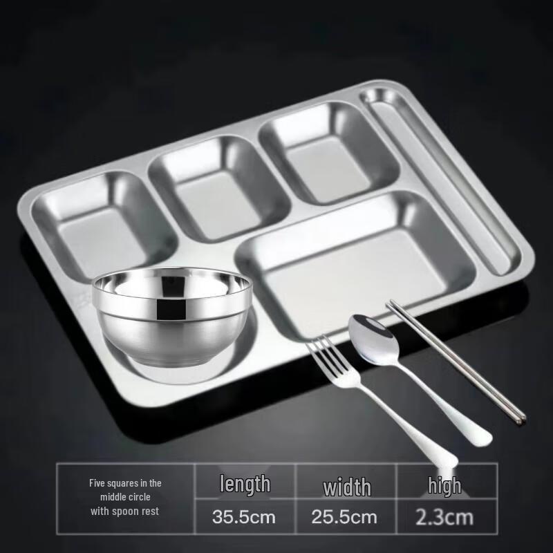 Dreyen 304 Stainless Steel 5-Compartment Divided Lunch Tray