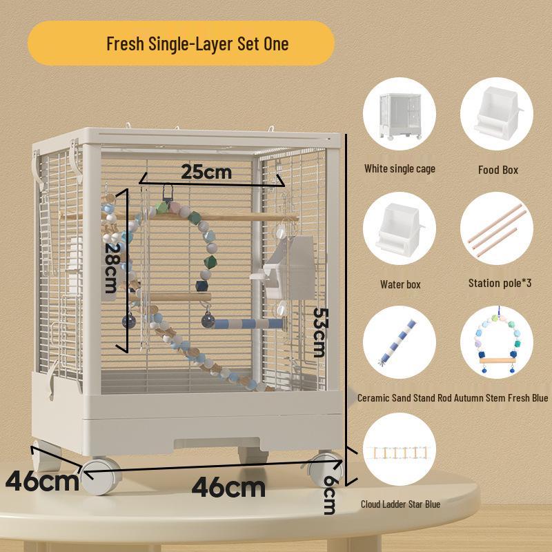 Double-Layer Transparent Bird Cage for Cockatiels and Parrots - Large, Luxury, Horizontal Wire Design