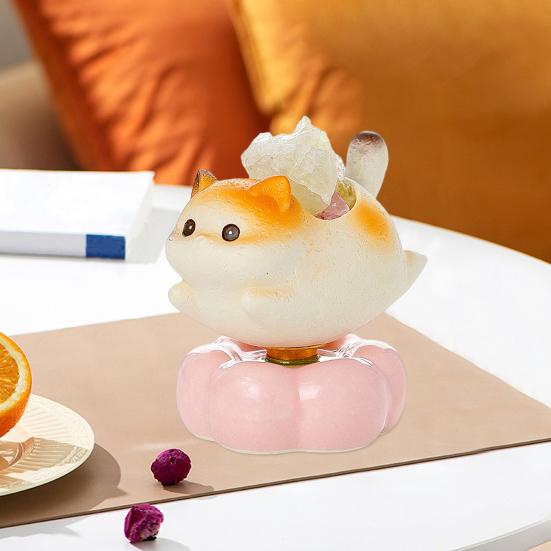 Rotating Cat Figurine Bring Good Luck Healing Stone Holder Stress Relief Desk Toy Home Office Desktop Kitten Decoration