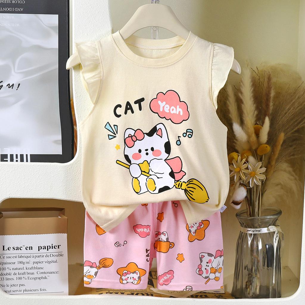 Summer 100% Cotton Children Vest Set Soft Breathable Kids Sleeveless Outfit for Boys Casual Daily Wear Two Piece Clothing Set