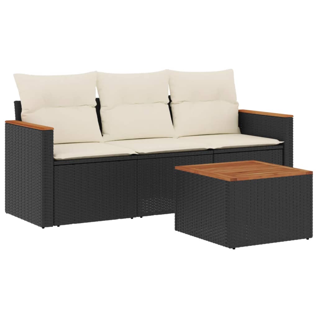 4 piece outdoor sofa set with cushions black poly rattan