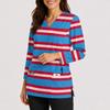 Women's Printed Uniform V Neck Top with Double Pockets and Side Slits 3/4 Sleeve