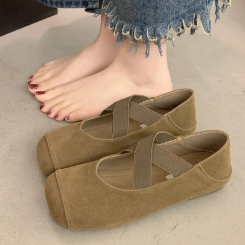 Pantofi de modă pentru femei 2024 de modă cu bandă elastică pantofi de damă toamnă cu vârful pătrat din piele intoarsa solidă talpa solft ocazional pantofi comozi plati