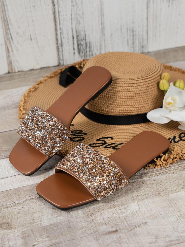 Glitt Women's Flat Square-Toe Slip-On Home Slippers