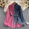 Women's Spring Vintage Denim Dress Autumn Irregular Patchwork Dresses Korean Clothing