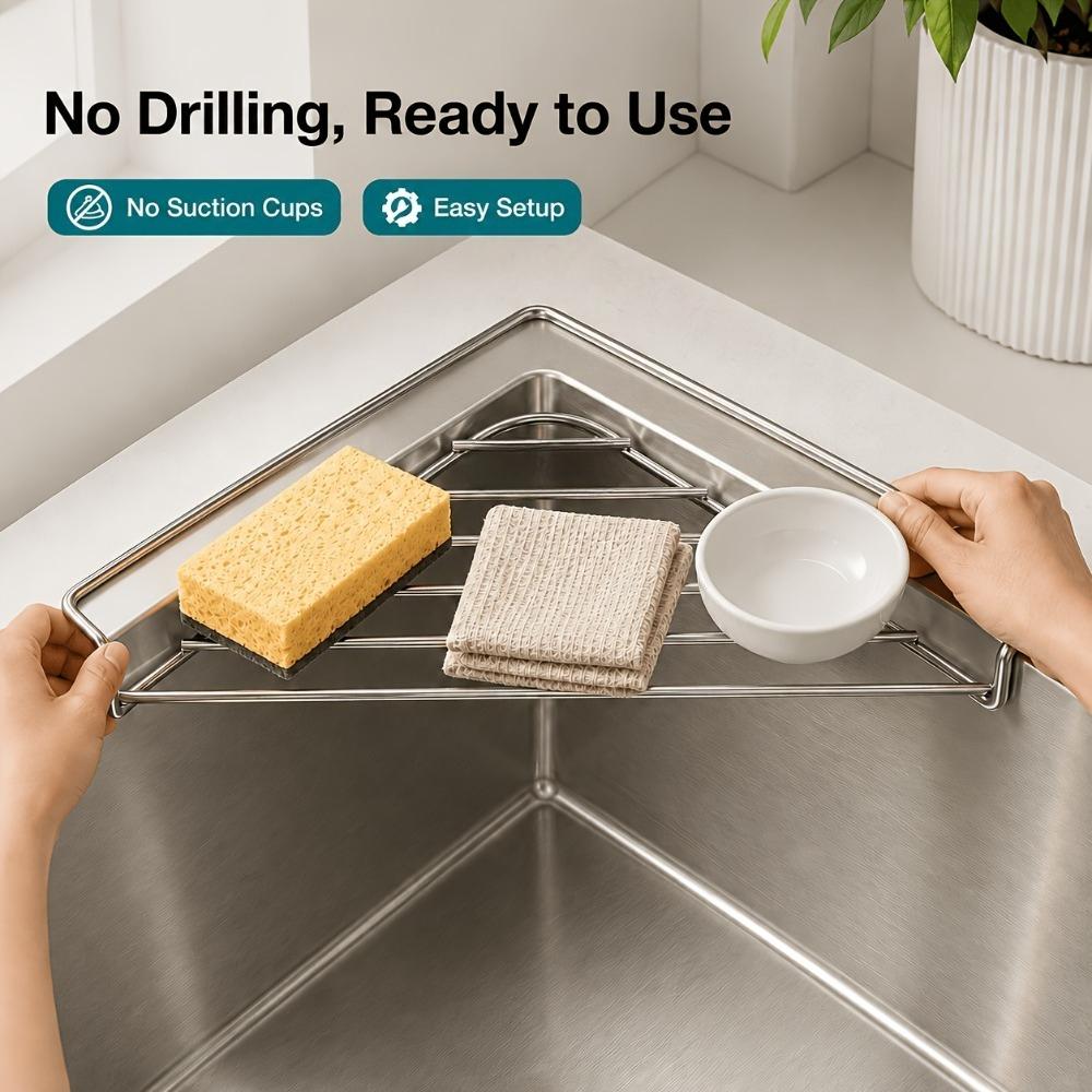 4Pcs Stainless Steel Sink Caddy Triangle Corner Storage Rack Sponge Dish Cloth Holder Drainer No Drill RV Kitchen Accessories