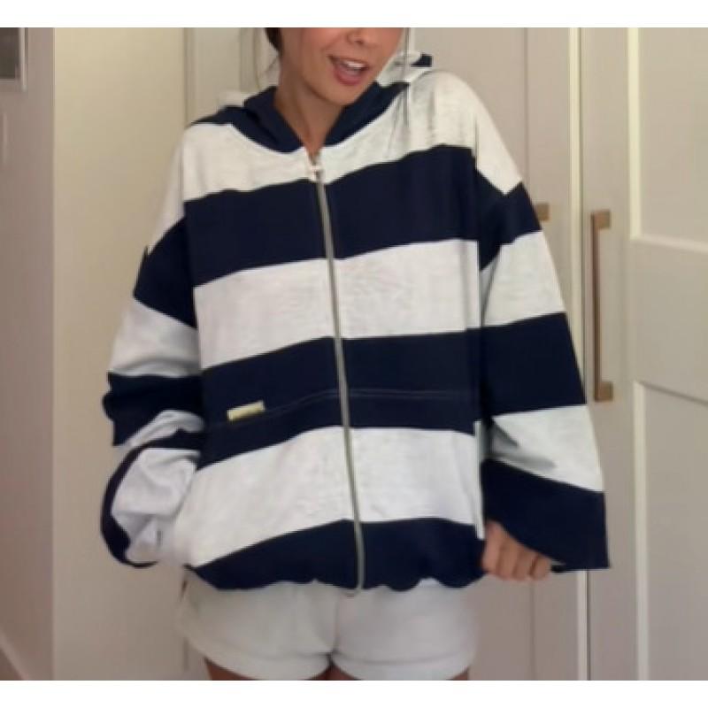 Scuff Vintage Striped Hoodie Y2K Style Loose Fit Streetwear Men Women