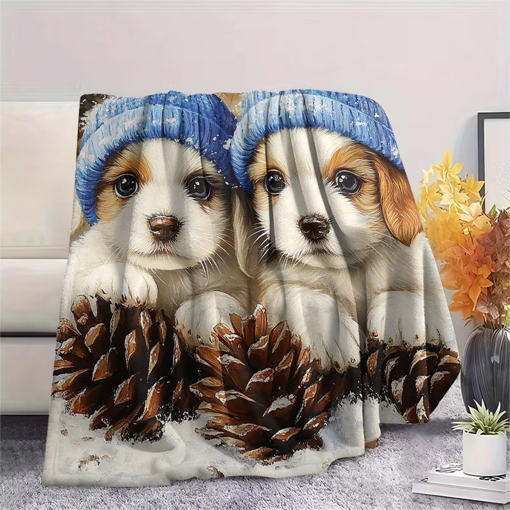 Puppy Print Flannel Blanket, High quality Comfortable for All Seasons, Home Decor, Warmth and Comfort, Perfect for Christmas Gifts