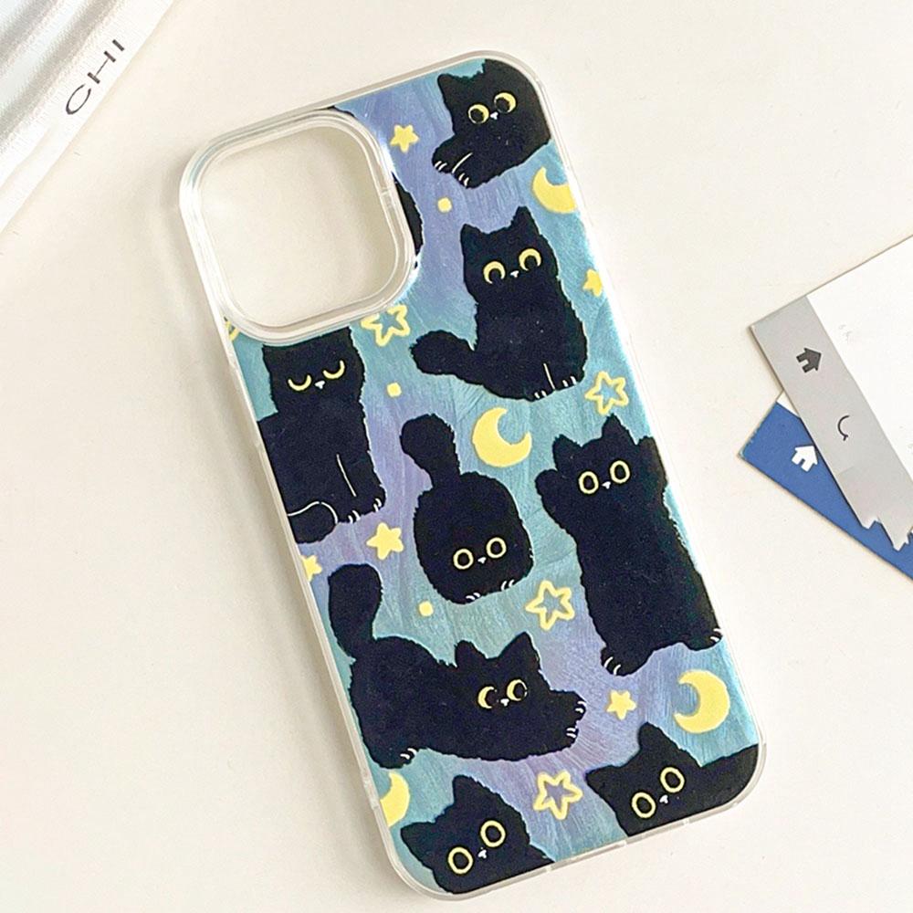 Cute Moon Black Cat Phone Case for Samsung Galaxy S25 S24 S23 S22 S21 FE Plus Ultra S25+ S24+ Back Silicone Shell Soft TPU Cover