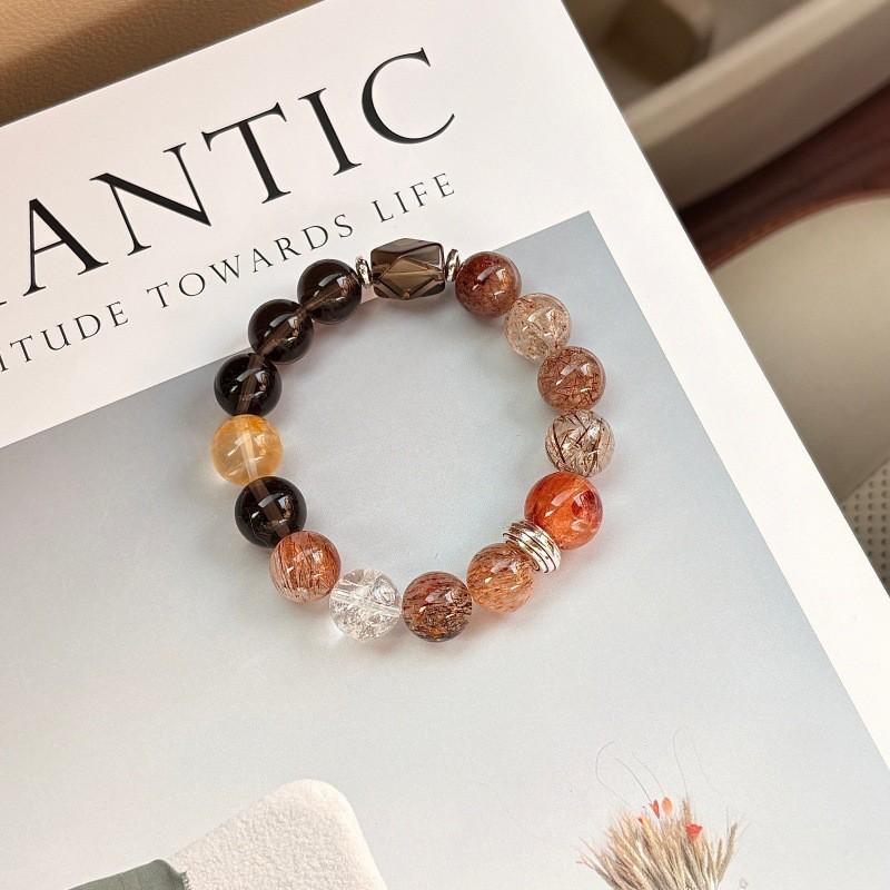 Natural Red Garden Quartz Black Super Seven Crystal Beaded Bracelet French Style Womens Jewelry