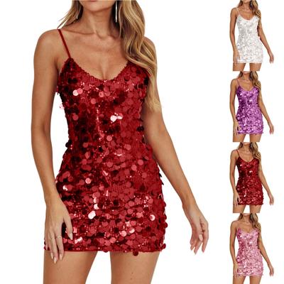 Damen Party Pailletten Spicy Girl Kleid - Sexy Rückenfreies Cami Bodycon Midi Kleid
