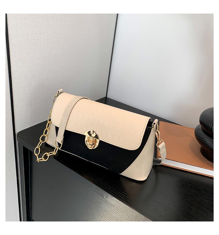 Retro Color Block Shoulder Bag 2024 New Trend Street Style Pu Material Medium Size