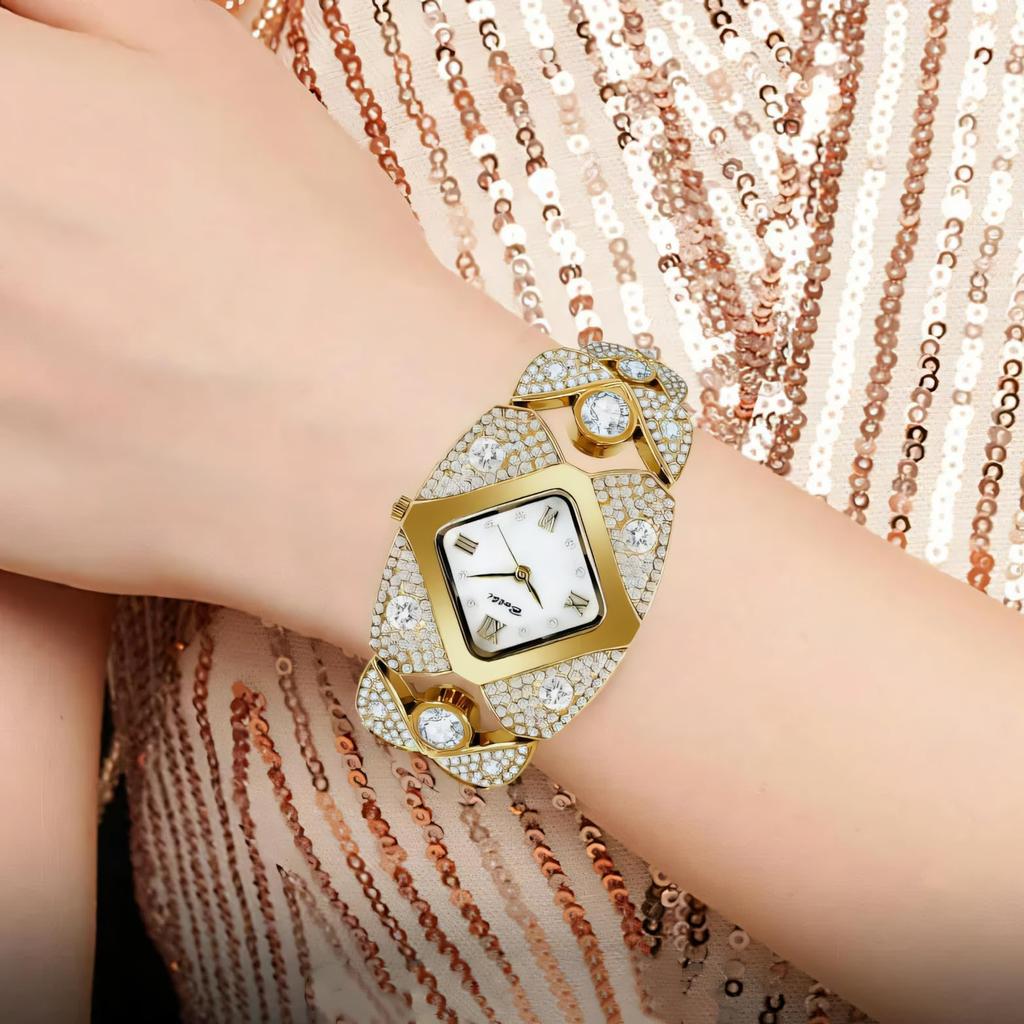 Unique Design Gold Women Bracelet Watches Luxury Elegant Wrist Watches For Ladies Full Diamond Women Quartz Wristwatches