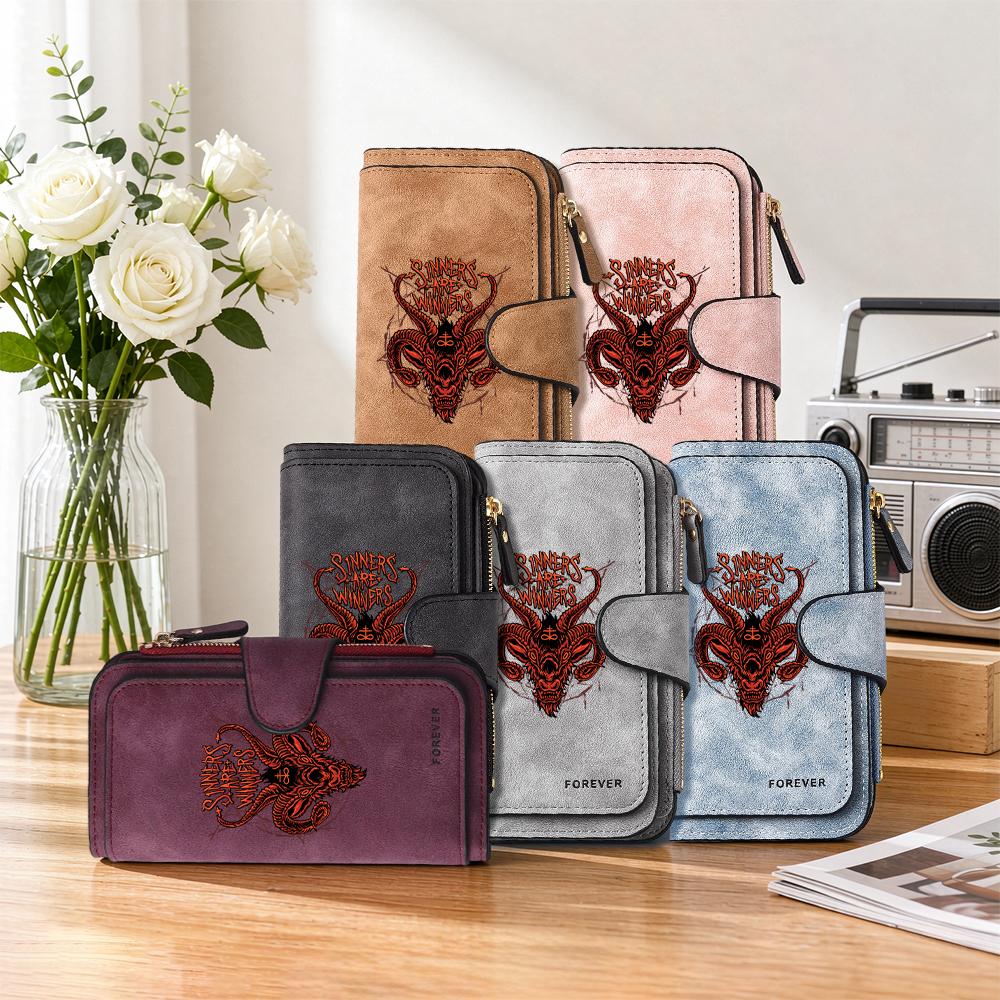 Gothic Baphomet Print Long Wallet Fashion PU Leather Card Holder Casual Daily Money Clutch for Men Women