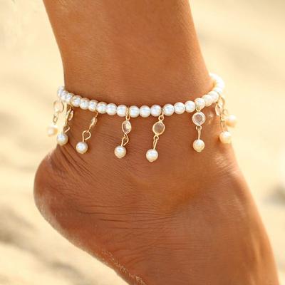 1 stuk damesmode fijne elegante kralen parel kristal omzoomd elastische voetketting enkelbandje