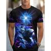 Jesus Christliches Kreuz Löwenkopf 3D Grafik T-Shirt Herrenmode Schwarz Kurzarm T-Shirt Lässig Rundhals Sommer Pullover Heiliger Glaube Streetwear Oberteile