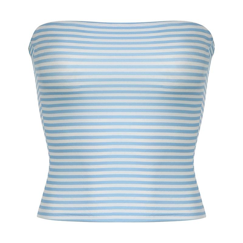 Simple style ins blue and white stripes basic versatile tube top American hot girl sexy backless slim slim and thin chest wrapping woman