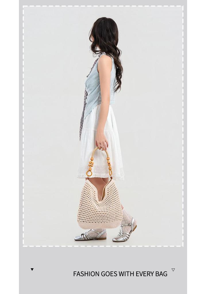 Summer 2026 Women's Artistic Woven Beach Tote – New Chinese Style Single Shoulder Bag