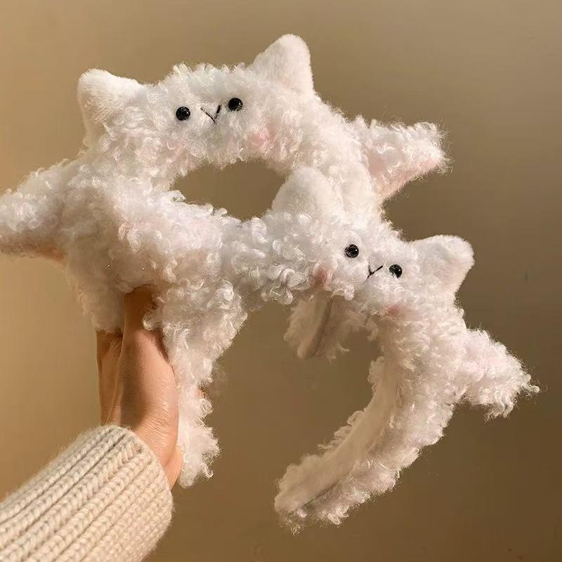 Korean Style Cute Plush Kitten Headband & Hair Clip for Washing Face and Mask Application - Women's Cartoon Hair Accessories