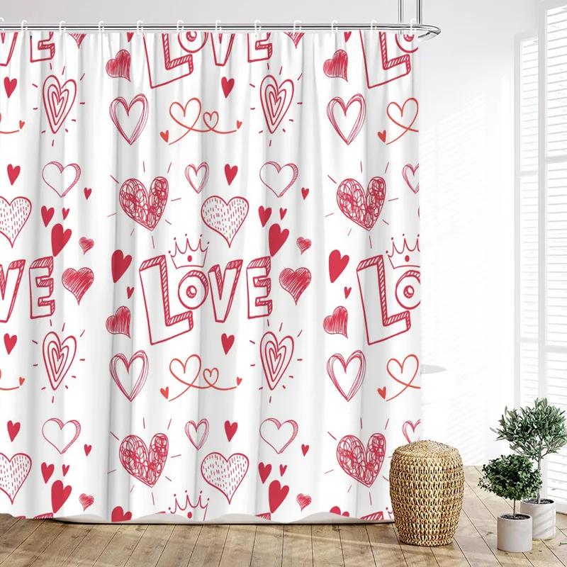Red Rose Shower Curtains Romantic Blooming Floral Butterfly Valentine's Day Bathroom Decor Polyester Bath Curtain with Hooks