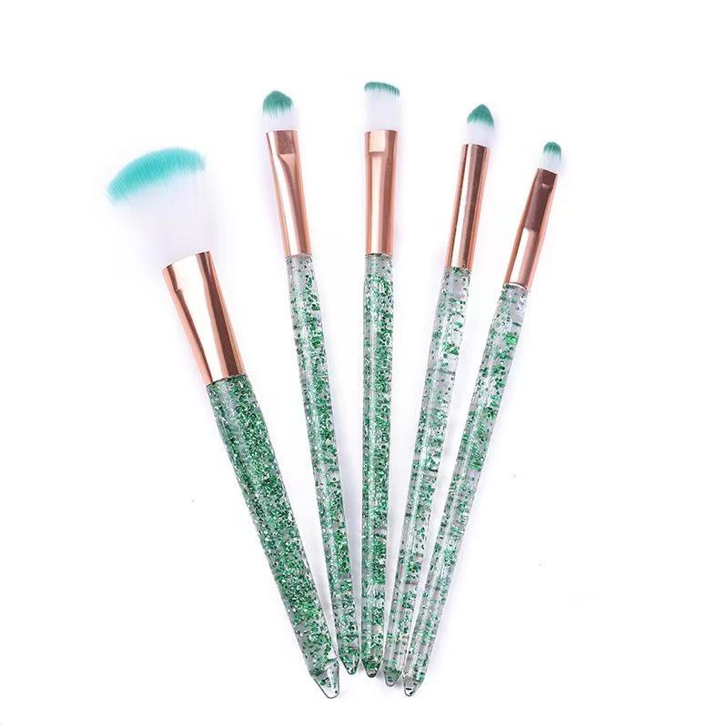 5-Piece Crystal Handle Makeup Brush Set with Soft Bristles