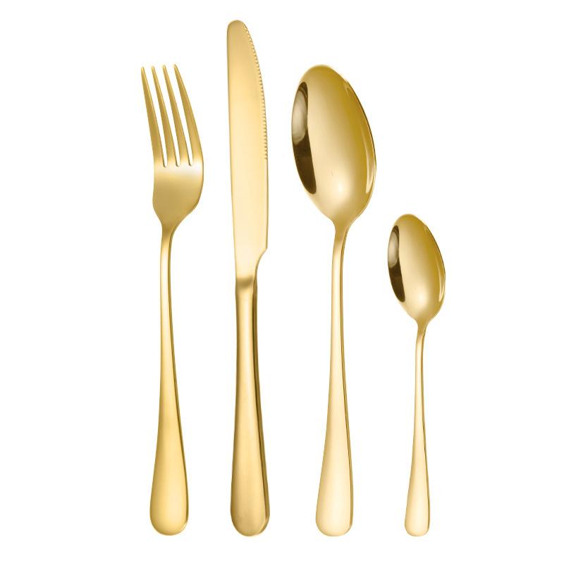 4Pcs Promotion Dinnerware Set Stainless Steel Colorful Rainbow Gold Knife Fork Teaspoon Dishwasher Safe Silverware Set Cutlery