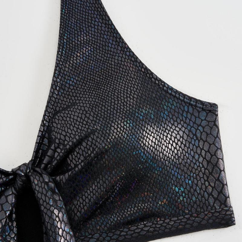 Dámský duhový hadí potisk s vázáním vpředu, vysoký pas, dvoudílná plavková sada, bikiny s výstřihem do V