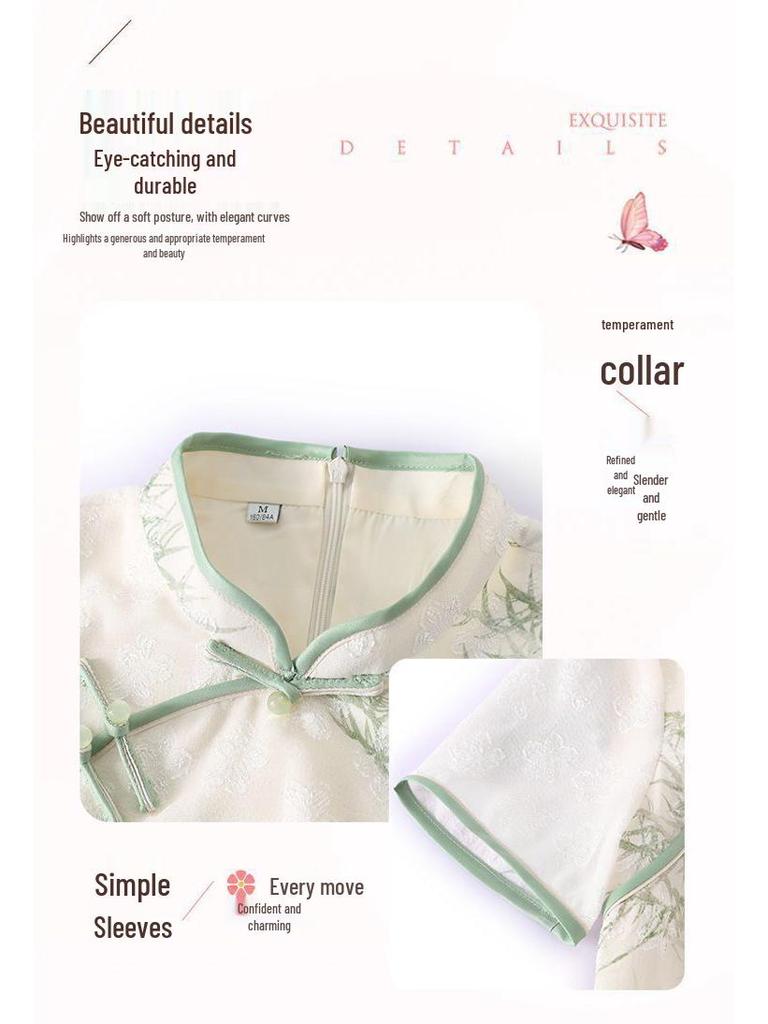 Mid-length Summer Printed Cheongsam for Middle-aged Women