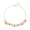 Playful Cherry Strawberry Heart Pendant Necklace With Margarite Details Flexible Chain Design Ideal For Layering