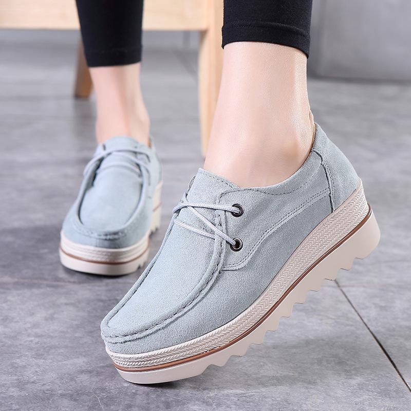 Fashion Lace-up Platform Shoes Genuine Leather Rocker Shoes Slip-on Loafers Elegant Mother Shoes Working Walking Footwear