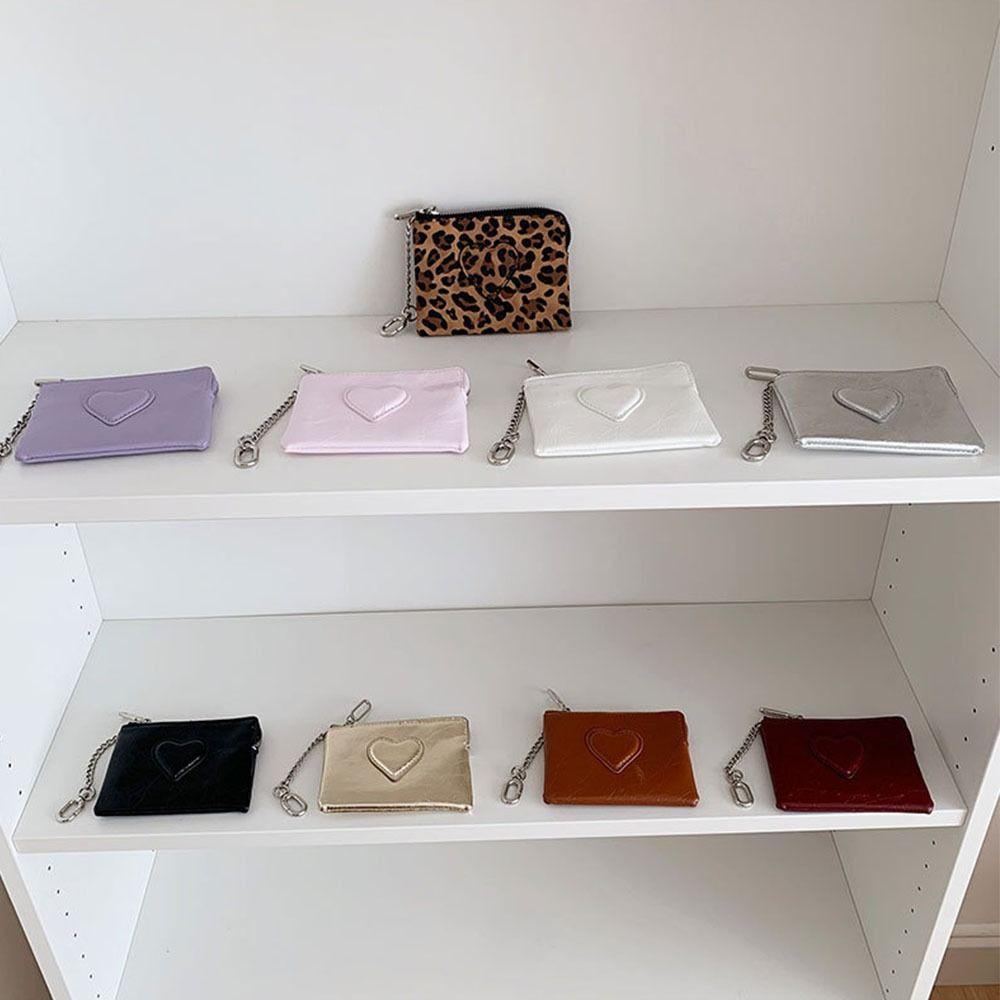 Leichte Münzbörse mit Leopardenmuster PU-Leder Reißverschluss Kartenhalter Herzförmige Karten Tasche Damen Herren