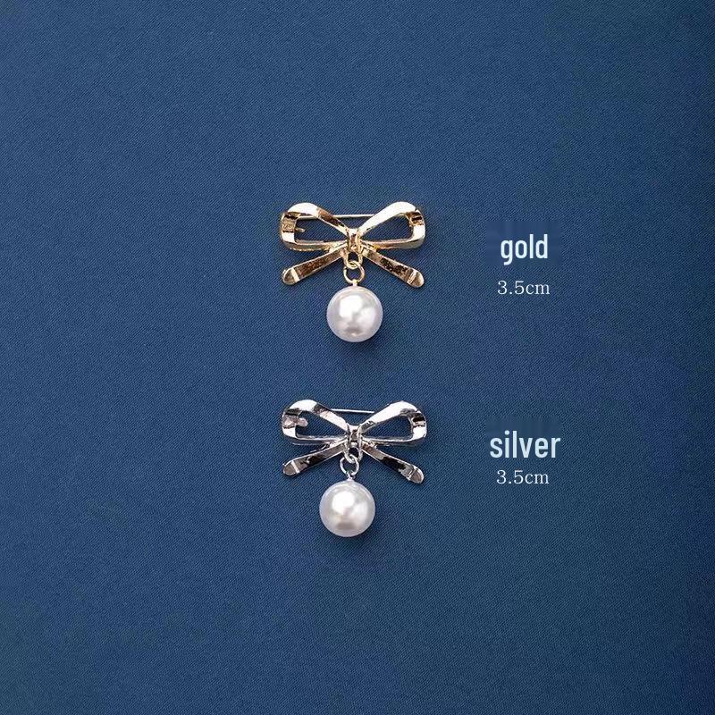 Spilla di perle coreana: Elegante Spilla da Bavero a Forma di Fiocco in Lega e Fibbia per Sciarpa Accessorio per Donna