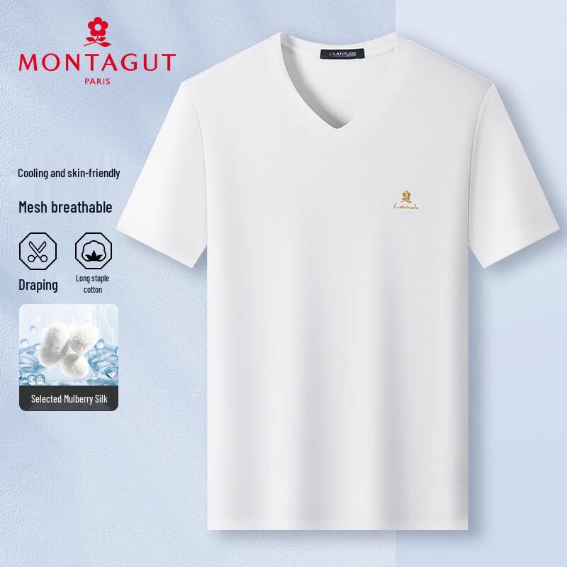 MONTAGUT Men's Summer V-Neck Silk Blend Short Sleeve T-Shirt