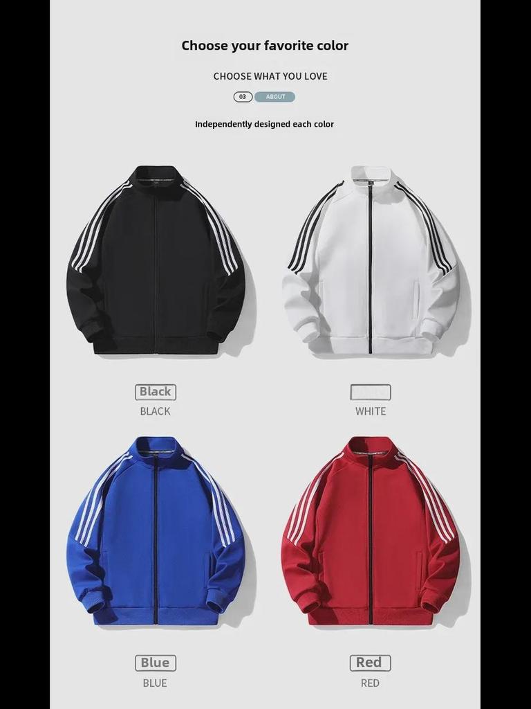 Férfi hétköznapi háromcsíkos állógalléros pulóverdzseki