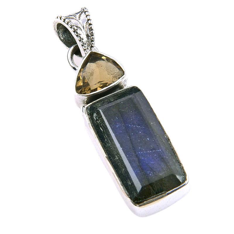 Natural Labradorite, Citrine 925 Solid Sterling Silver Gift Pendant 1.50'' W1g14