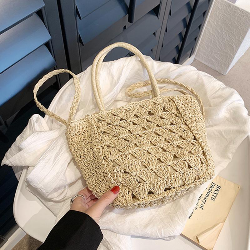 Handwoven Hollow Out Straw Bag Summer Handbag Women's Crossbody Shoulder Bag Street Style Trendy Basket Beach Bag CLE