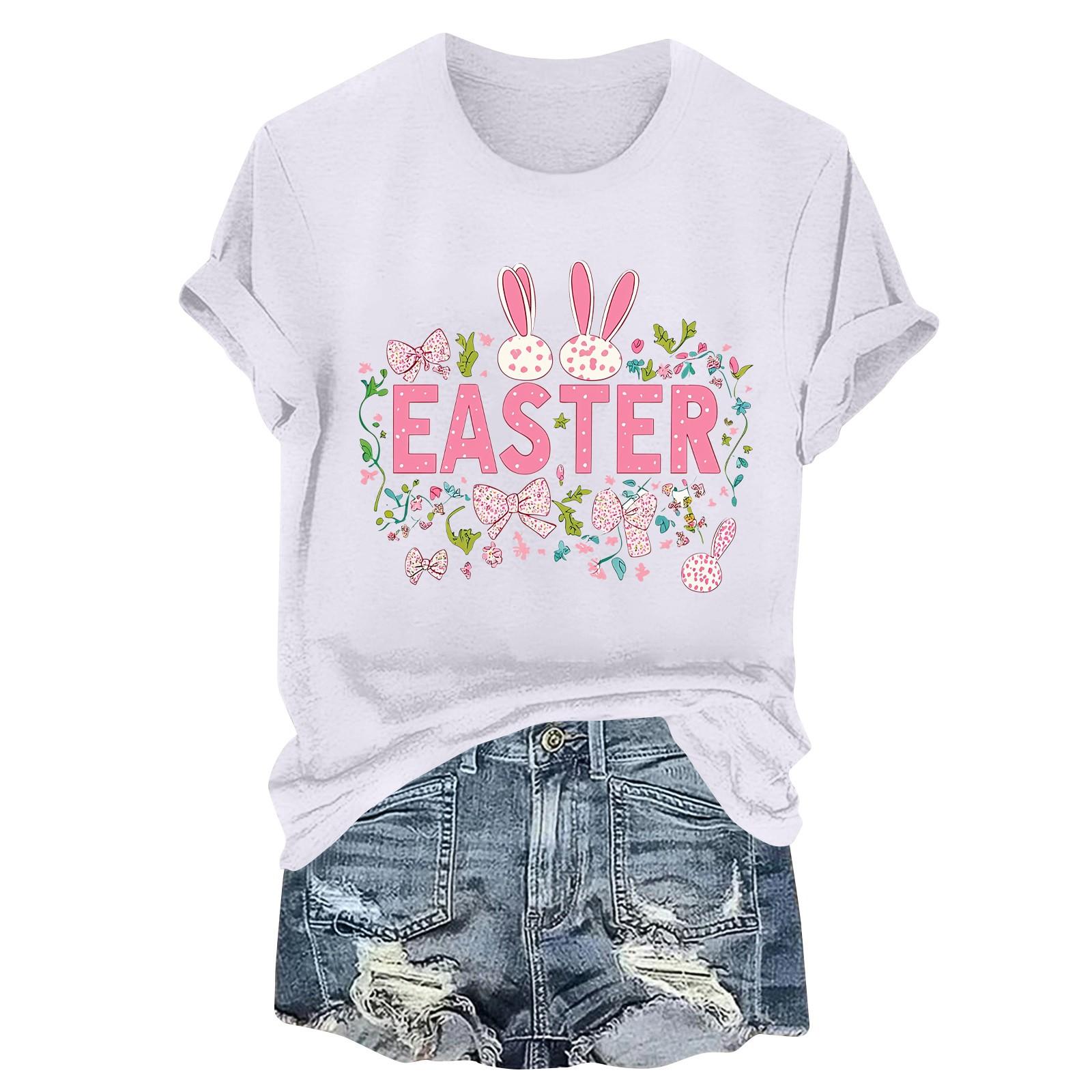 

Женская футболка с коротким рукавом и принтом пасхального кролика XL белый