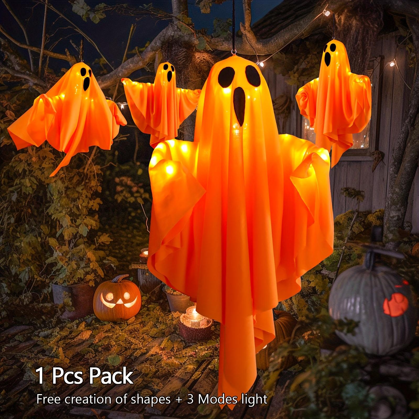 

20-дюймовый светодиодный светильник на Хэллоуин с подвесной веревкой - жуткий тканевый декор для двора, деревьев и крыльца оранжевый