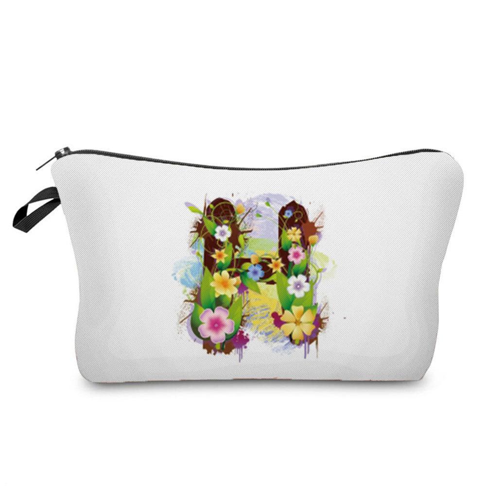 Women Flower Group Letters Print Cosmetic Bag Toiletries Organize Travel Storage Case 6787