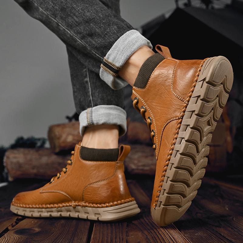 Handmade Men Boots Ankle Winter Leather Shoes Autumn Outdoor Hiking Boots Sneakers  High Top Footwear Anti Slip