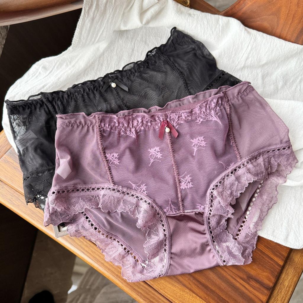 Damskor Vår och Sommar Sexiga Spets Jacquard Nät Andningsbara Mellanhöga Triangel Trosor