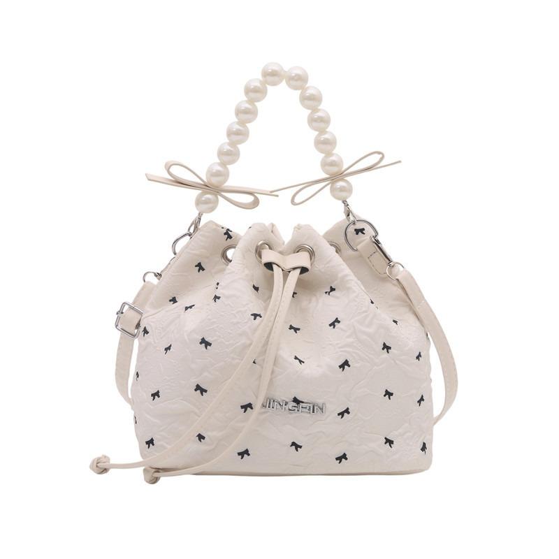 Sweet Bucket Bag Women's Bag New Summer Bow Portable Shoulder Bag Literary and Leisure Commuter Messenger Bag