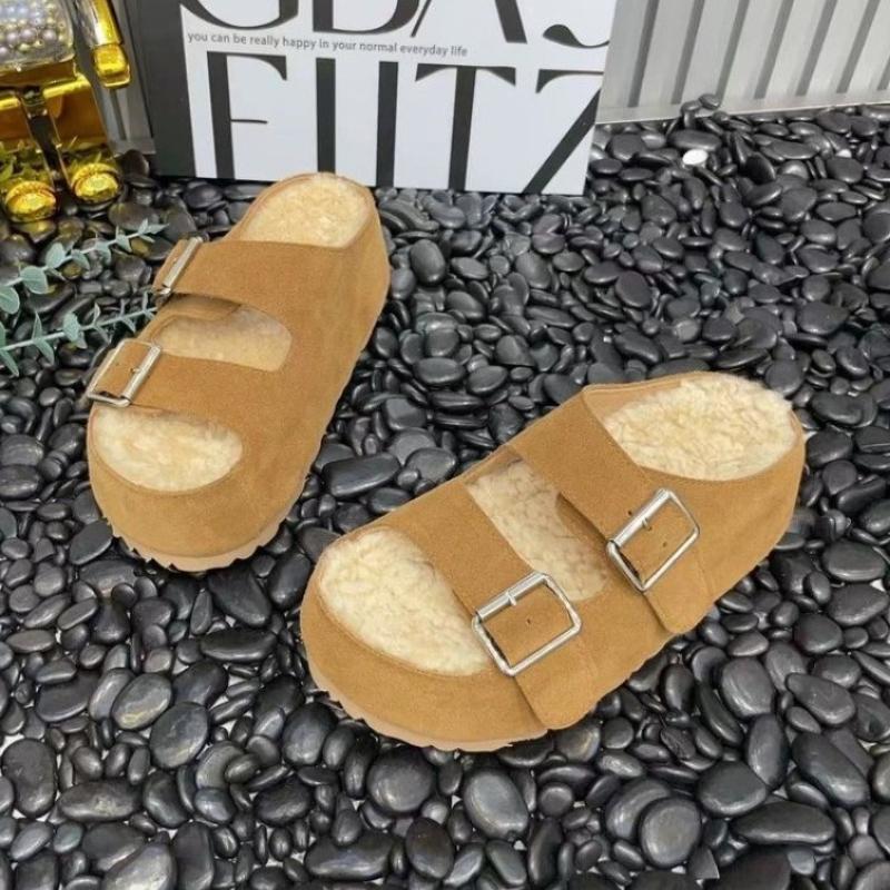 Fashion Women Fur Slippers Flats Platform Suede Shoes Casual New 2025 Trend Fashion Winter Shoes Walking Cozy Open Toe Woman Flip Flops