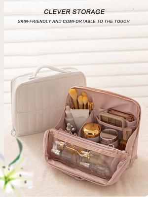 1 Piece Vertical Travel Makeup Bag, Magnetic Foldable Design, with Makeup Brush Compartment, Portable Toiletry Bag/Makeup Pouch