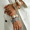 Fashion Big Pearl Metal Spring Bracelet Bracelet Punk Stacked Wearing Multi-Layer Bracelet Women
