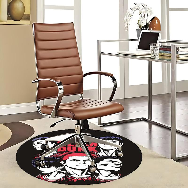 1pc The First Slam Dunk Anime Design Round Carpet - Office Chair Mat, Non-Slip Rug for Home Decor, Living Room, Bedroom 80cm