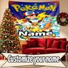 Personalizovaná tapiserie s potiskem Pokémonů a vlastním jménem, Nástěnná dekorace, Ložnice, Kolej, Byt, Obývací pokoj, Pozadí pro párty, Dárek k narozeninám